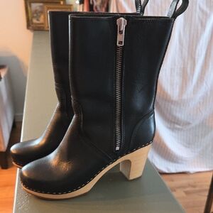 Black Leather Clog Boots